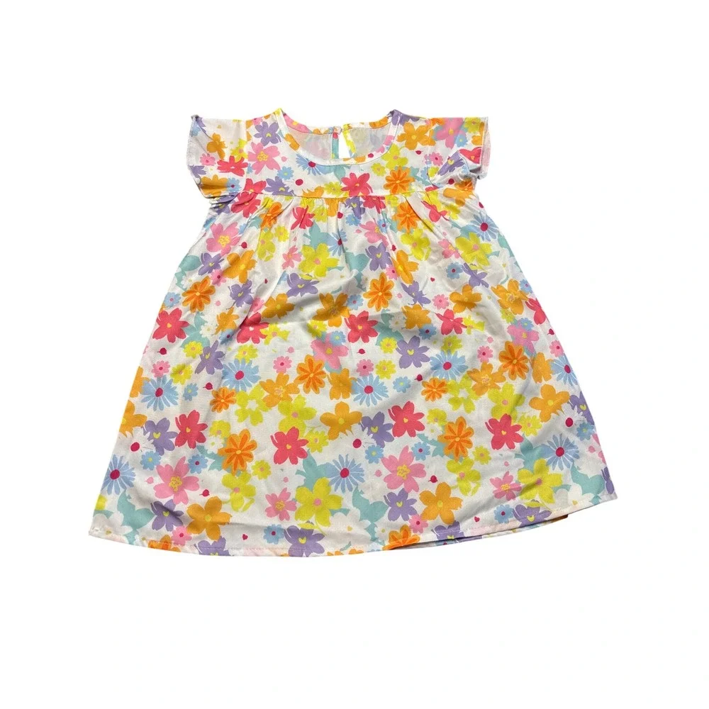 SHEIN Girls 2-3Y Outfit Bundle Floral Dress Apple Romper Kitten Bell Bottoms Set
